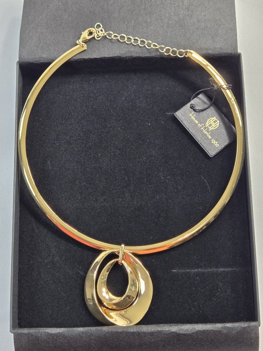 House of Harlow 1960 Gold Interlocking Double Hoop Pendant Collar Choker Necklac